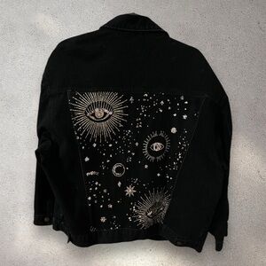 Dreamy Jules black denim celestial gold sequined hand designed jacket men Small